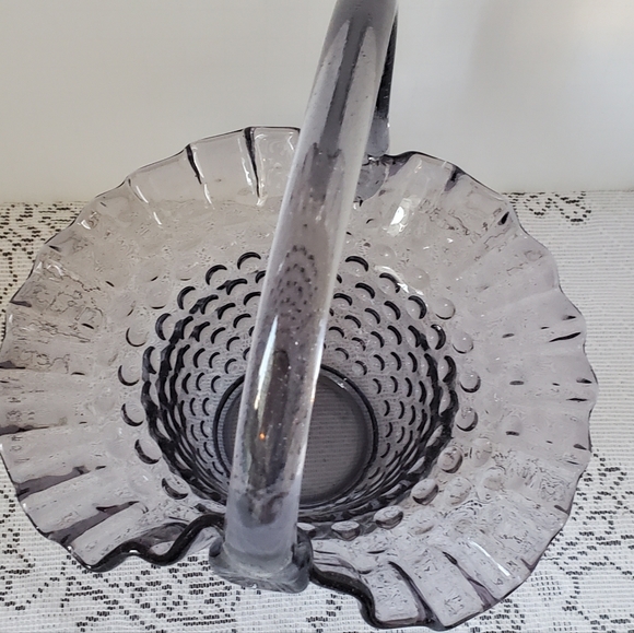 Antique Fenton Hobnail Purple Amethyst Glass Basket Ruffle 7.25" Violet - Picture 3 of 10